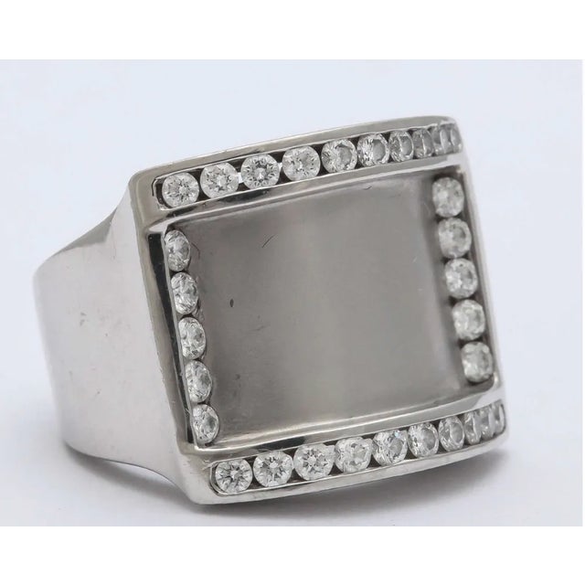 Charles Krypell Diamond & Platinum Modernist Dinner Ring w Satin & Polished finish. 30 full-cut clean white Diamonds -...