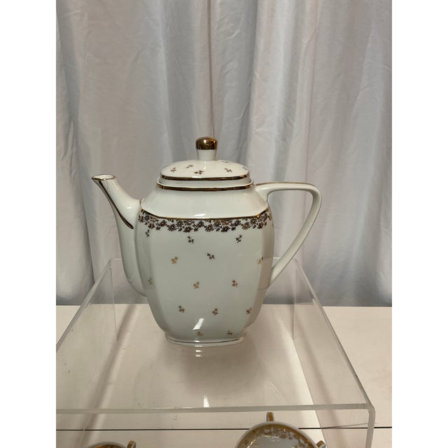 Gold Early 20th Century Limoges Porcelain Tea Set by Goumot-Labesse With Floral Decoration - 17-Piece For Sale - Image 8 of 10