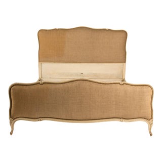 1940s French Louis XV Style Painted Queen Size Burlap Bedframe For Sale