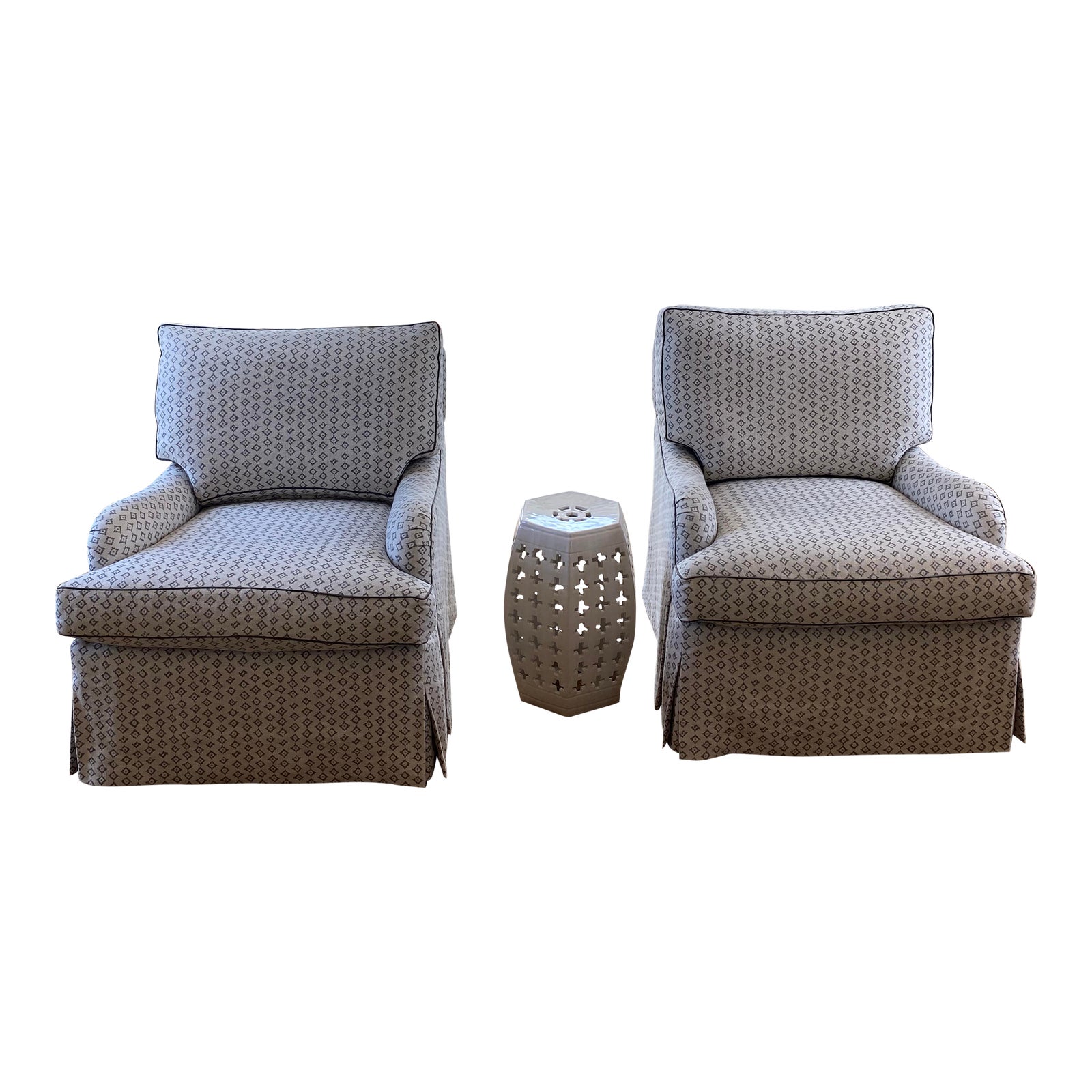 Peter Dunham Kumbh Fabric Custom Upholstered Club Chairs a Pair
