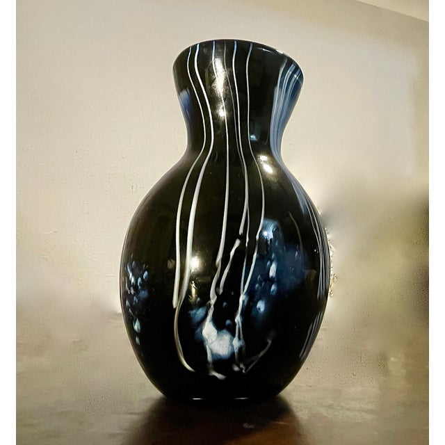 1978 Signed Foster Mid-Century Modern Black & White Cased Art Glass Vase For Sale - Image 10 of 11