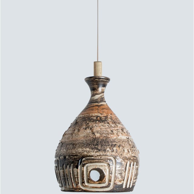 Brown Beige Ceramic Pendant Light, Denmark, 1970s For Sale - Image 3 of 14
