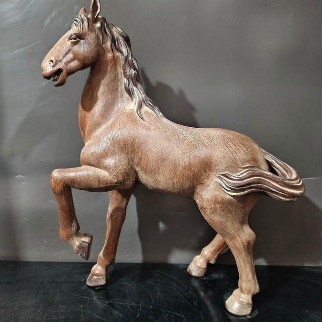 Impressive large hand-sculpted Chinese Shiwan pottery horse, depicting a spirited stallion with one front leg raised in a...