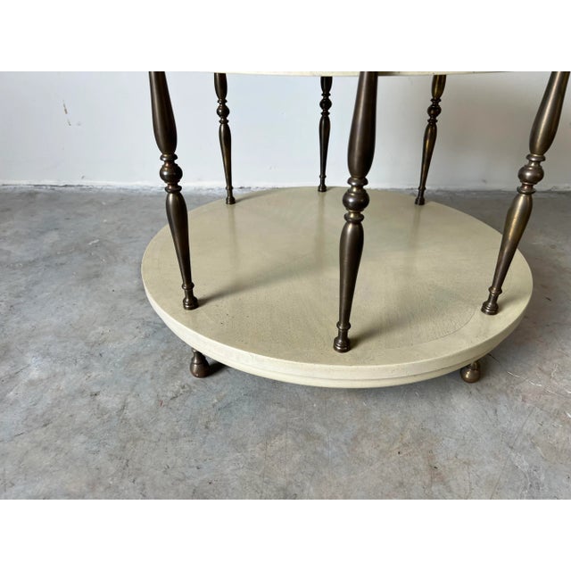 Mastercraft Hollywood Regency Wood and Brass Round Side Table For Sale In Miami - Image 6 of 12