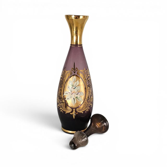 Mid 20th Century Vintage Venetian Hand-Blown Amethyst Art Glass Decanter Set 11.5" With 4 Cordials For Sale - Image 5 of 18