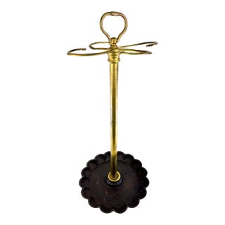Vintage Brass & Cast Iron Fireplace Tool Stand With Scalloped Ash Tray For Sale