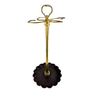 Vintage Brass & Cast Iron Fireplace Tool Stand With Scalloped Ash Tray