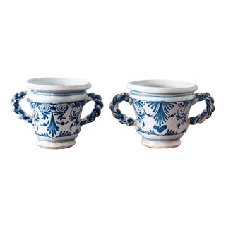 17th Century Nevers Faience Blue and White Jasmine Vases, Set of 2 For Sale