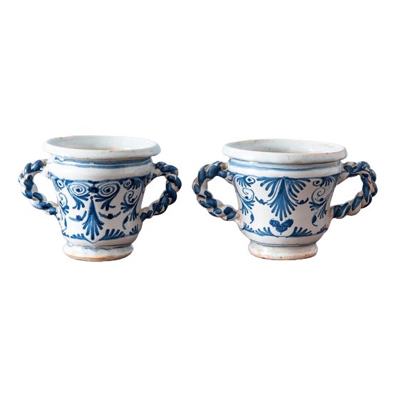 17th Century Nevers Faience Blue and White Jasmine Vases, Set of 2 For Sale