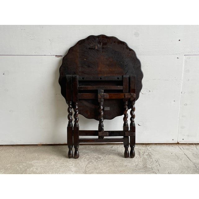 Wood Antique English Jacobean Revival Barley Twist and Pie Crust Side Table, 1920 For Sale - Image 7 of 8