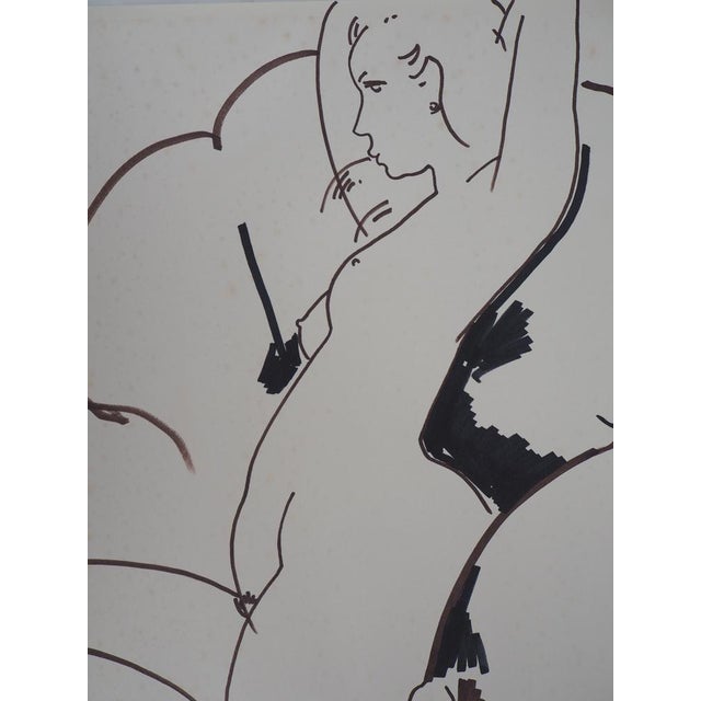 Modern Alain Bonnefoit, Nude in Design Chair, Ink Drawing For Sale - Image 3 of 7
