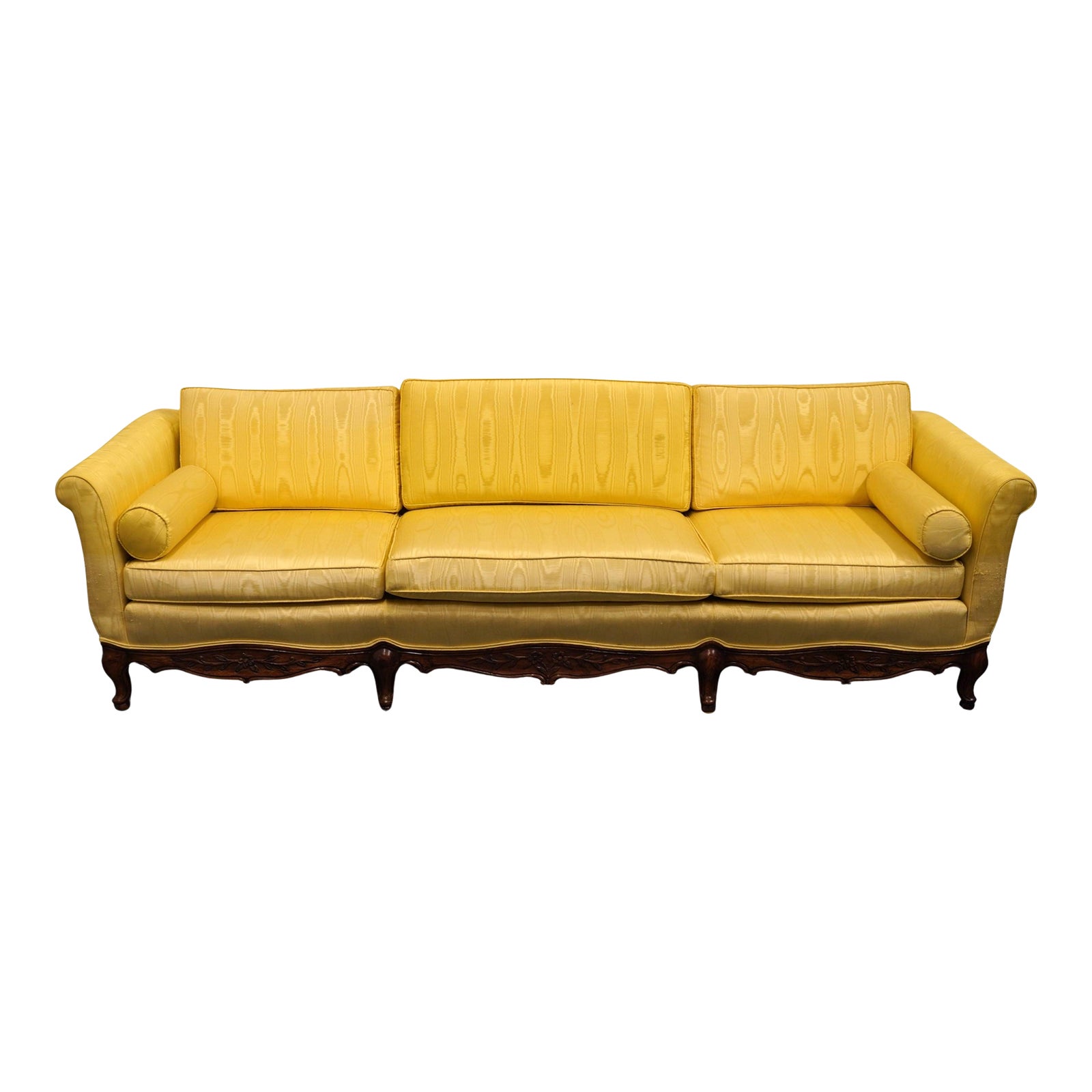 Thomasville Furniture Retro Country French 99" Parlor Sofa W. Yellow Wood Grain Upholstery