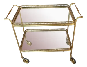 Vintage Two Shelves Trolley in Brass and Crystal, 1940s