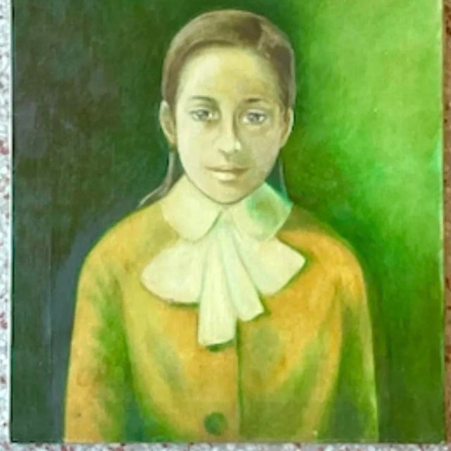 Vintage 1960s Italian Green-Toned Portrait Oil Painting For Sale - Image 14 of 14