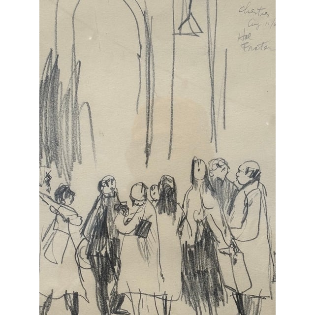 1960s Tourists at Chartres - Original Graphite Drawing C. 1964 For Sale - Image 5 of 6