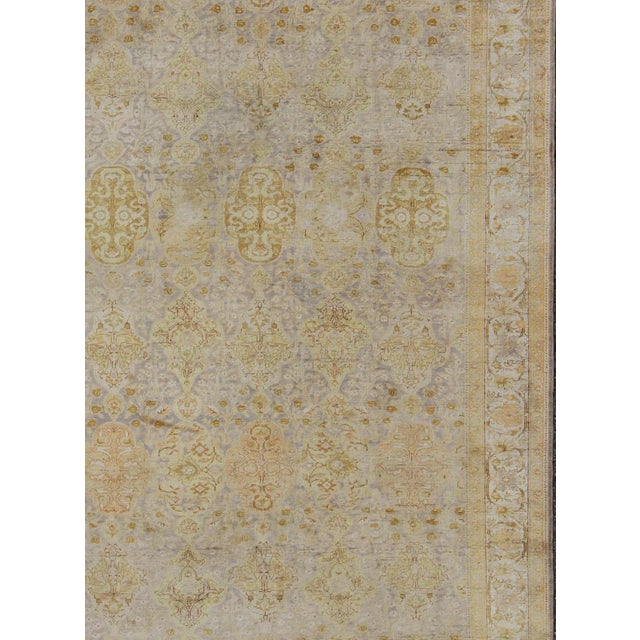 Antique Turkish Silk Sivas rug with all-over stylized design in gold, lavender and cream. Keivan Woven Arts / rug G-1102,...