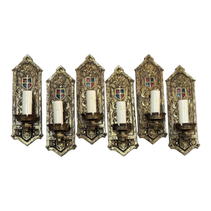 1910s Stunning Set of 6 Romantic Revival or Tudor Wall Sconces With Original Finish #25100