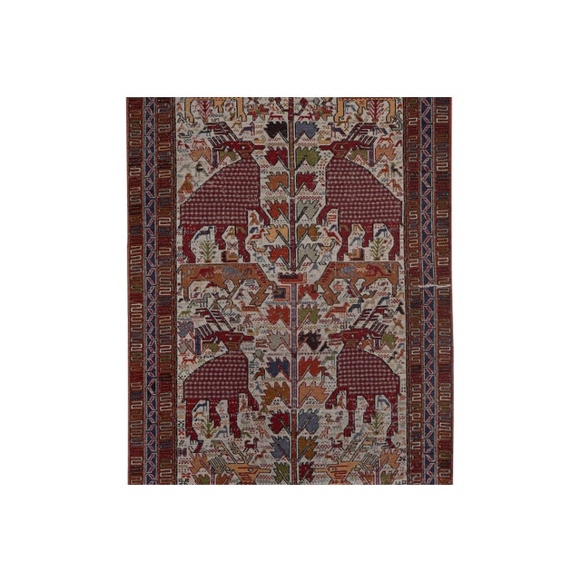 Mid-Century Modern Soumac Kilim Pictorial Animals Rug 3'7'' X 7'1'' For Sale - Image 3 of 10