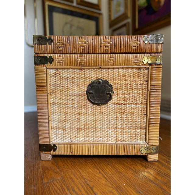 Vintage Asian Woven Rattan & Bamboo Blanket Chest With Brass Hardware For Sale - Image 12 of 12