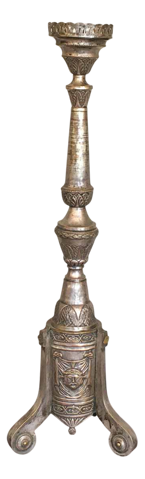 Antique Silver-Plated Copper Candlestick with Embossed Decoration, 1890s
