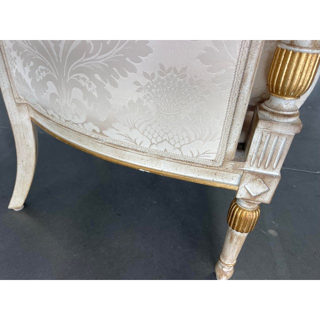 Judith Norman French Neoclassical Bergere Armchairs in Damask Fabric, a Pair, Gilt, Design Center of America For Sale - Image 11 of 12