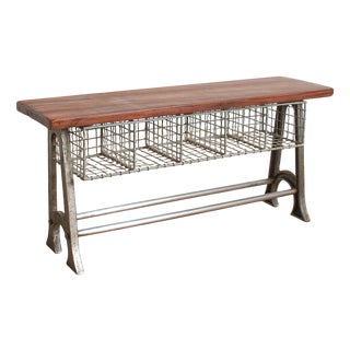 Vintage School Locker Room Storage Pigeon Hole Bench, 1950s For Sale