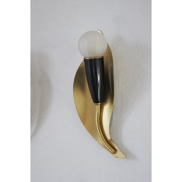Leaf Shaped Brass Sconces, Italy, 1950s, Set of 2 For Sale - Image 3 of 6
