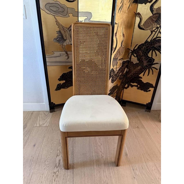 Brown 1980s American of Martinsville Art Deco Post-Modern Burlwood & Brass Dining Set, Expandable Table + 8 Cane-Back Chairs For Sale - Image 8 of 13