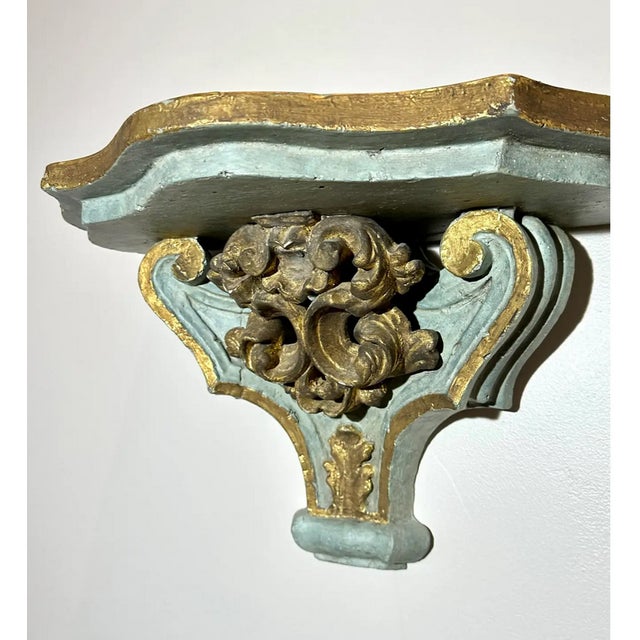 Large Vintage Gilt and Celadon Wall Brackets - A Pair For Sale - Image 4 of 11