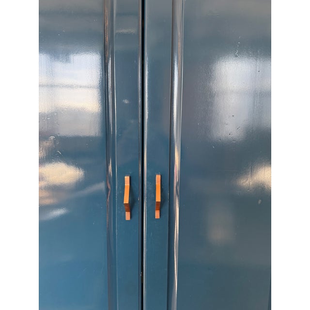 Refinished Vintage Teal Lacquer Armoire For Sale - Image 4 of 10