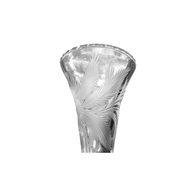 Metal Antique Hand Blown Cut and Lead Crystal Trumpet Vase, 1910s For Sale - Image 7 of 9