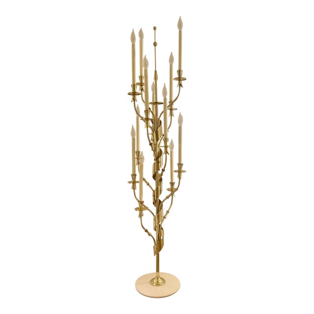 Stilnova Brass & Marble Candelabra Floor Lamp, Italy 1950s For Sale