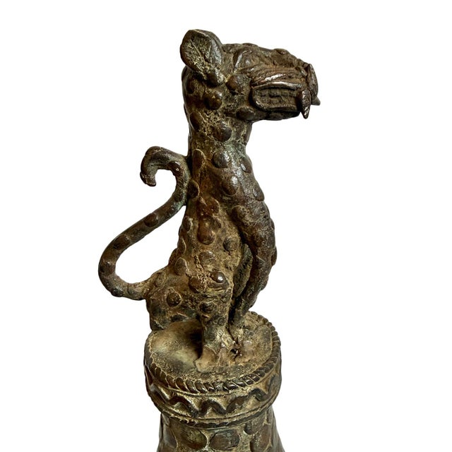 Old Antique Benin Bronze African Leopard Head Sculpture For Sale - Image 4 of 12