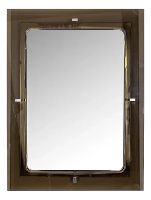 Vintage Italian Smoked Glass Wall Mirror, 1970s