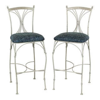 Pair of Mid Century Iron Bar Stools For Sale