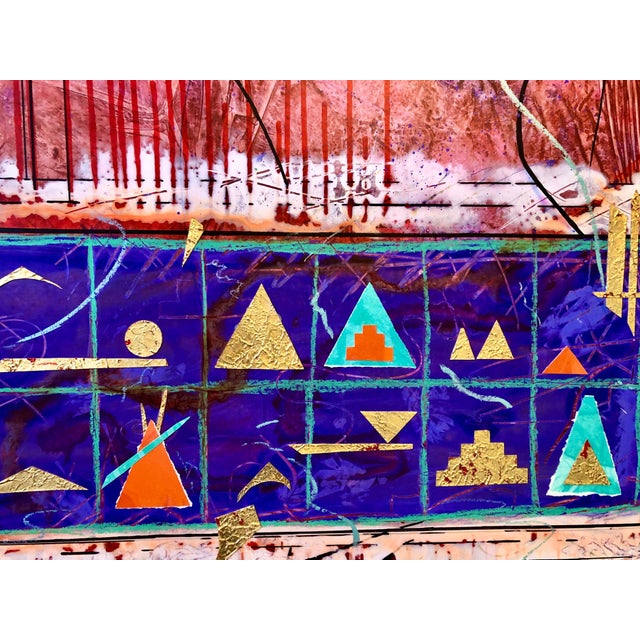 Sonja Kuhfahl, Acrylic Abstract Colorful Contemporary Gilt Collage Painting Gold Leaf Gilding, 1991 For Sale - Image 4 of 9