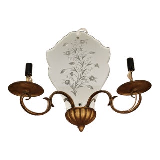 1920’s Double Arm Gilded Venetian Etched Mirror Sconce For Sale