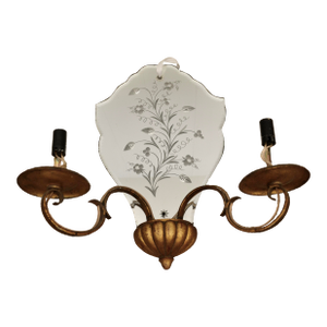 1920’s Double Arm Gilded Venetian Etched Mirror Sconce