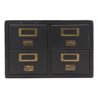 Vintage Four Drawer Tabletop Oak Card File For Sale