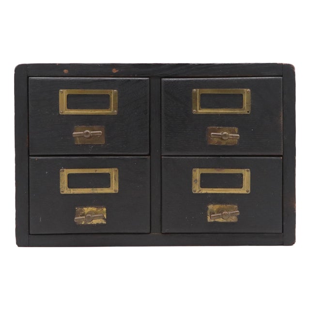Vintage Four Drawer Tabletop Oak Card File For Sale