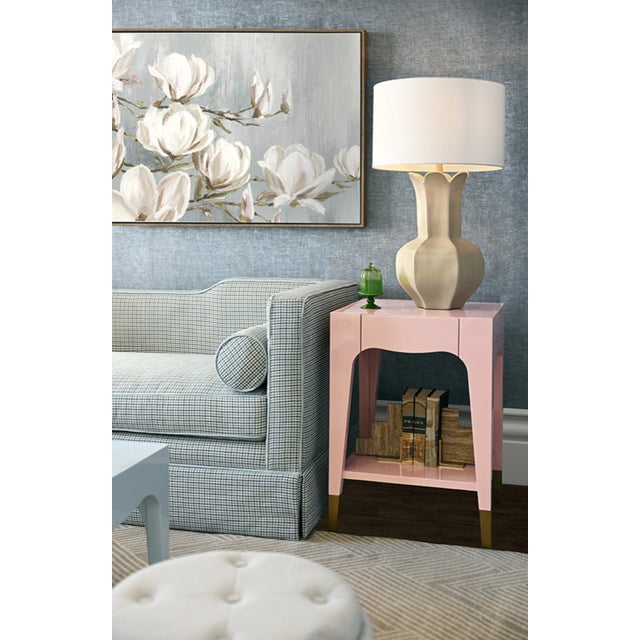 Metal Matthew Izzo Home Patti Glossy Pink Lacquer One Drawer Side Table With Antique Brass Foot Caps For Sale - Image 7 of 7