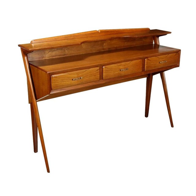 Vintage Console Table in Oak Veneer and Brass, 1950s For Sale - Image 9 of 9