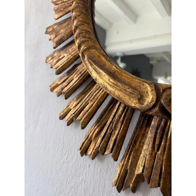French Rare 1940s French Big 28" Gold Gilt Sunburst Starburst Double Rays Mirror For Sale - Image 3 of 11