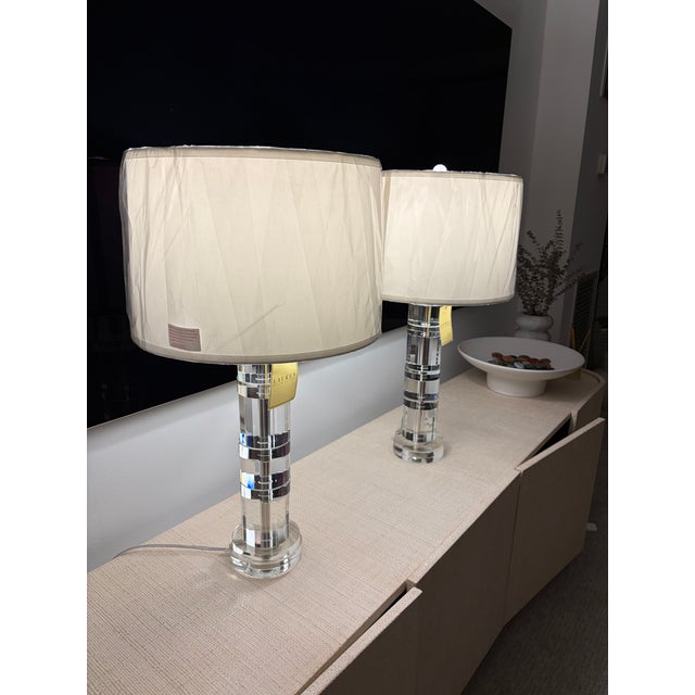 Ralph Lauren Farrah Crystal Column Table Lamps - A Pair For Sale - Image 12 of 15