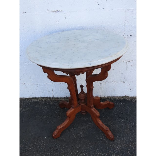 Late 1800s Victorian Eastlake Marble Top Carved Side Table 6909 For Sale - Image 4 of 18