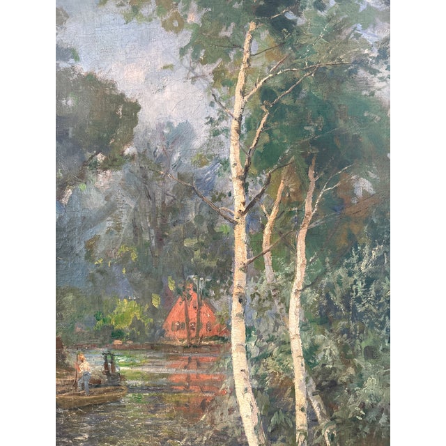 Green Late 19th Century "Sonntag Im Spreewald (Kahn Bei Lübbenau) " by Franz Schreyer (1858-1938) For Sale - Image 8 of 11