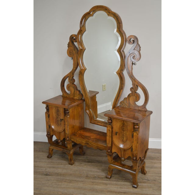European Art Deco Antique Burl Wood Vanity With Mirror Chairish