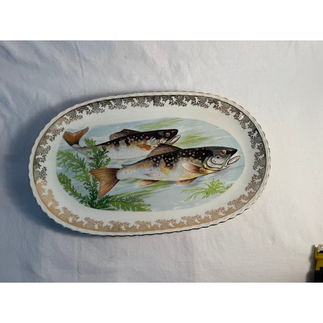 French Vintage, French, Fish Porcelain Platter, Gilded Frame, Trout For Sale - Image 3 of 7