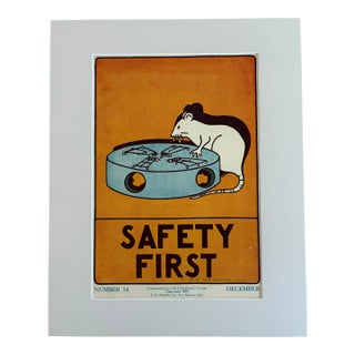 Original Vintage 1939 Art Deco Character Culture Poster "Safety First" 16x20 Mat For Sale