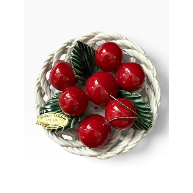 Charming vintage Bassano Italian ceramic cherry basket, beautifully hand-crafted and hand-painted in Italy. This petite...